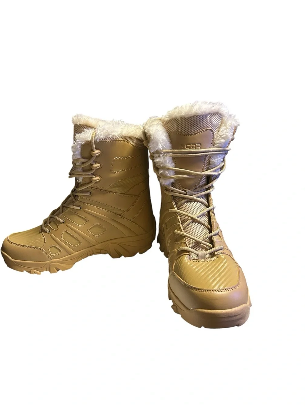 Kervaky Men's Size 13 Tactical Snow Boots Beige   Insulated Plush Winter Hiking